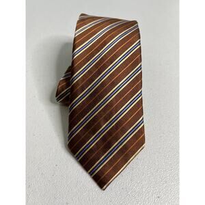 JZ Boulder Brown, Blue Striped Pattern 100% Silk Handmade Tie NWOT